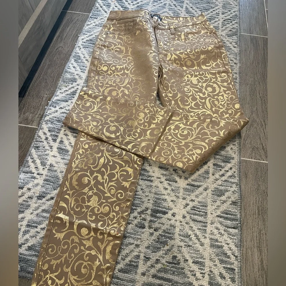 NWOT VENUS Gold and Brown Patterned Pants - Picture 1 of 4